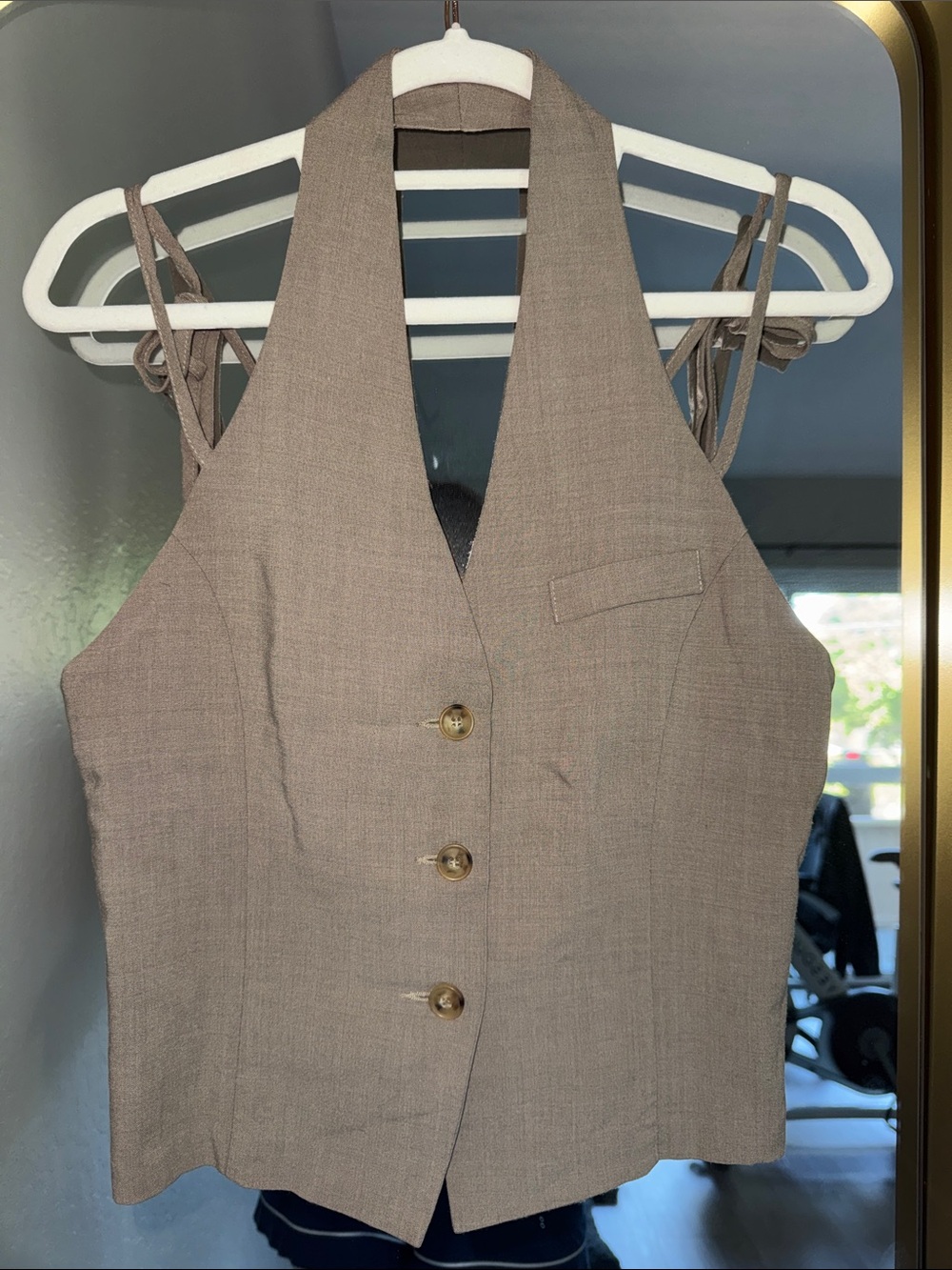 Sleeveless Taupe Halter Vest Top